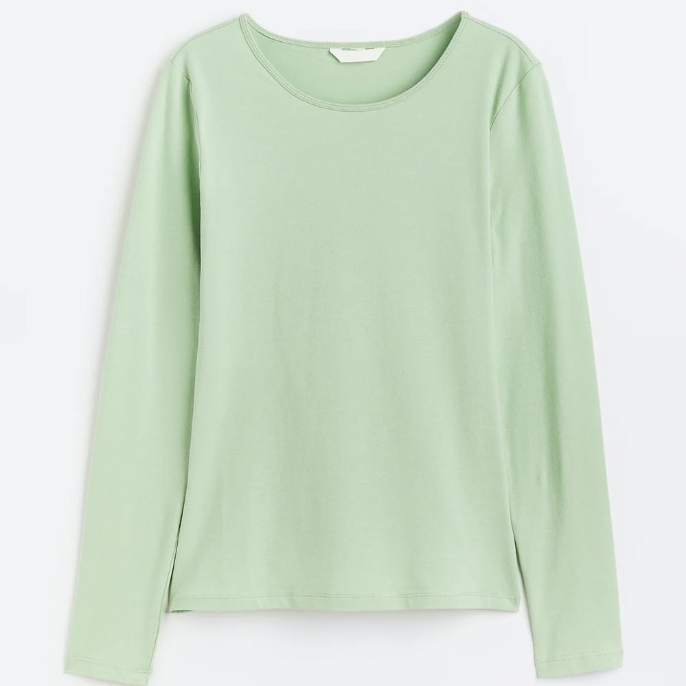 🌿H&M Cotton Green Fitted Long Sleeve Tee